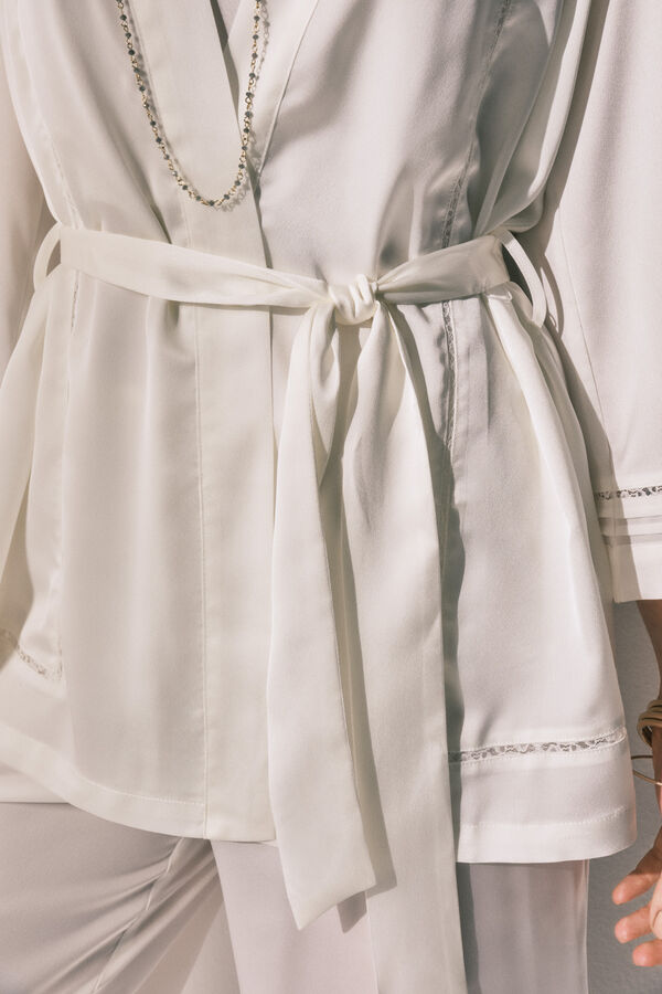 Women'secret Set Pijama larga y bata sat&eacute;n blanco marfil