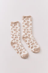 Women'secret Calcetines largos de piel con estampado de leopardo marrón beige