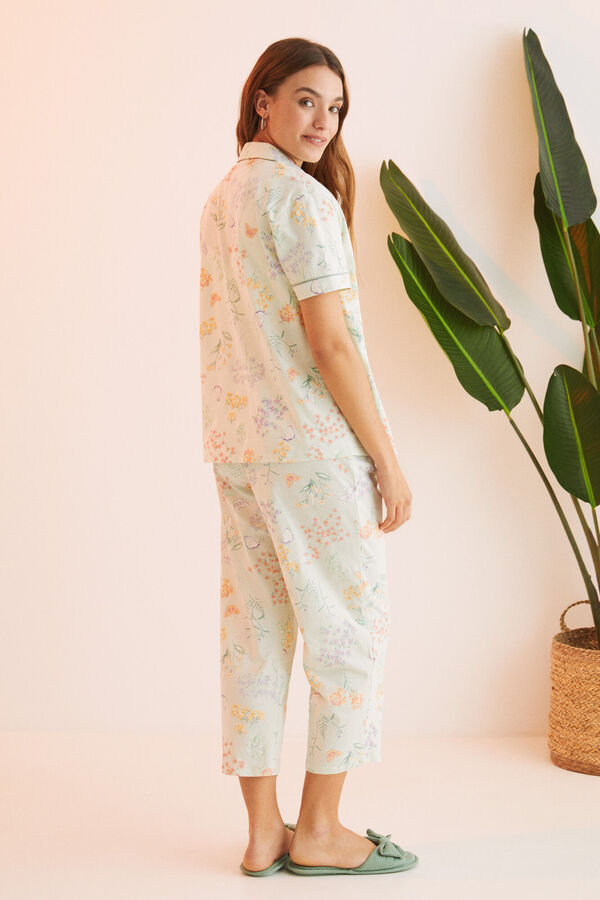 Womensecret Pijama camisero 100% algodón verde flores estampado