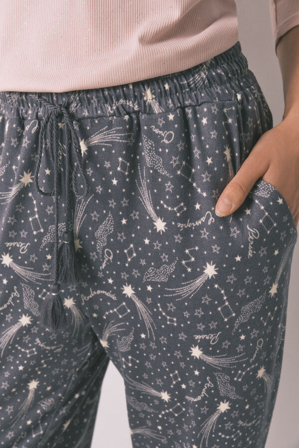Women'secret Pantalón largo y tejido con estrellas grises suaves gris