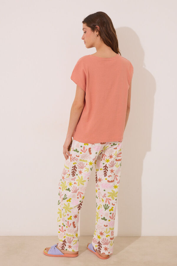 Womensecret Pijama de estar por casa de algodón naranja con hojas naranja
