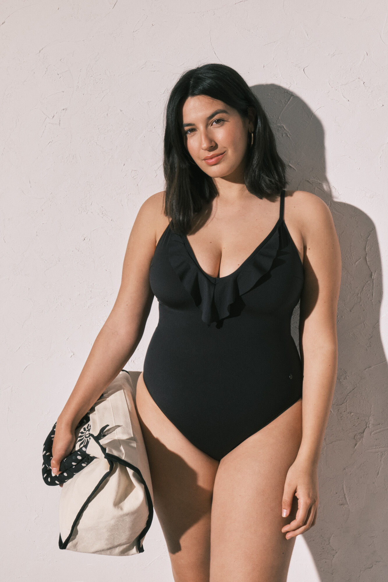 Women'secret Traje de ba&ntilde;o modelador con volantes negro