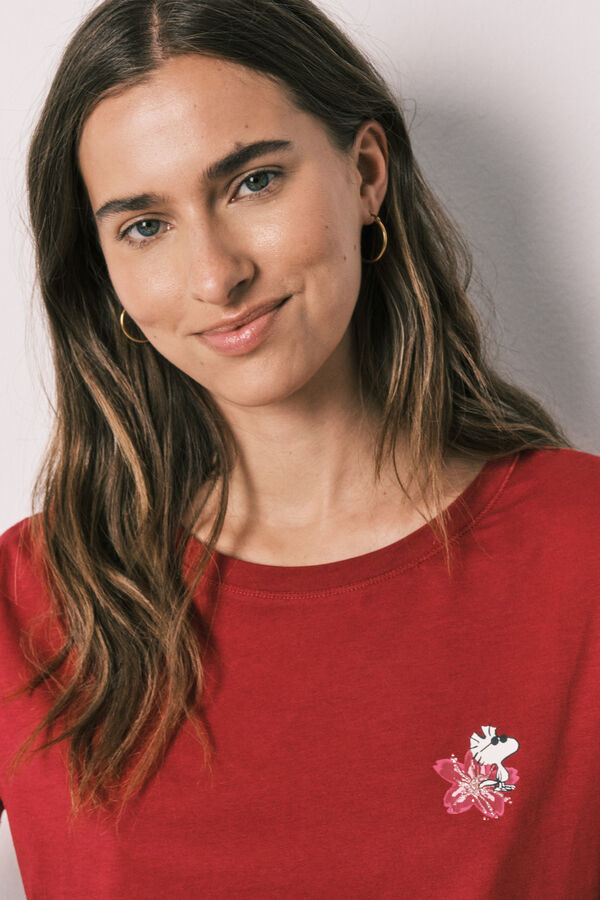 Women'secret Pijama capri de algod&oacute;n a rayas Snoopy rojo