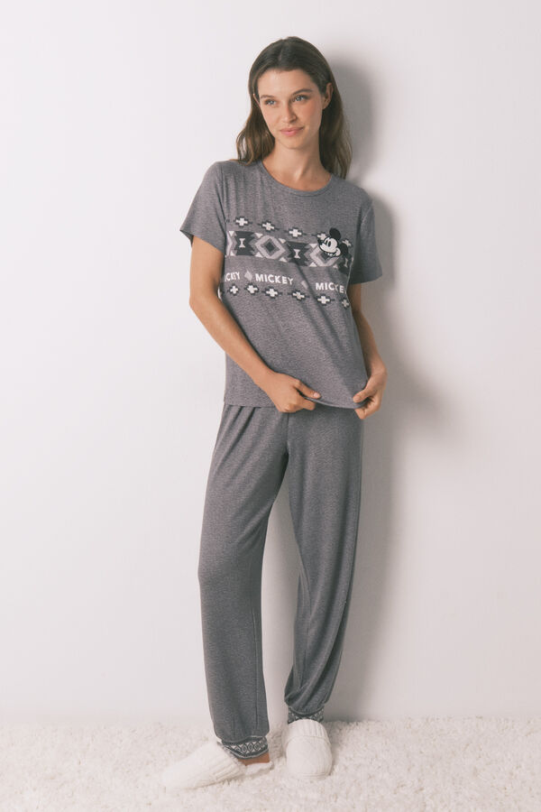 Women'secret Pijama larga de manga corta de Mickey gris