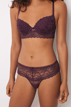 Womensecret Panty ancho brasileño encaje burdeos morado/lila