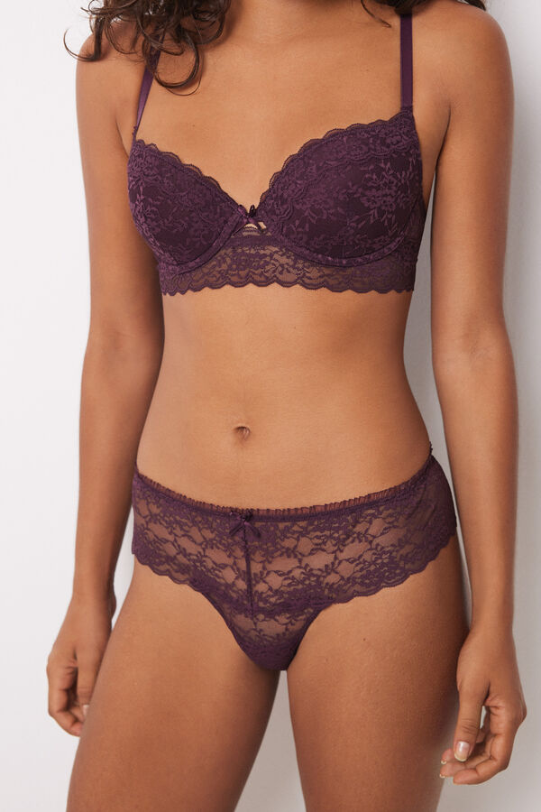 Womensecret Panty clásico encaje burdeos morado/lila