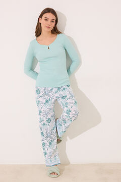 Womensecret Pijama larga verde turquesa con flores verde