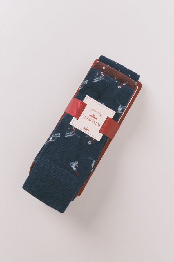 Women'secret Pack de 3 calcetines largos de esquí de algodón  azul