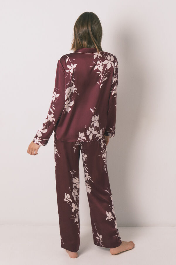 Womensecret Pijama camisera largo con estampado floral en color granate estampado
