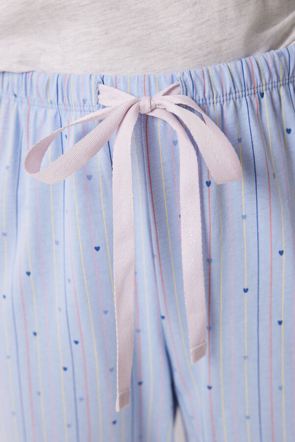 Womensecret Pijama larga 100% algodón azul corazones gris