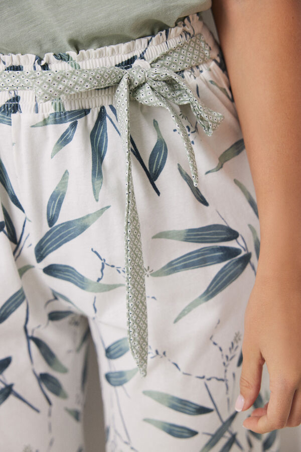 Womensecret Pantalón lounge 100% algodón print hojas verde