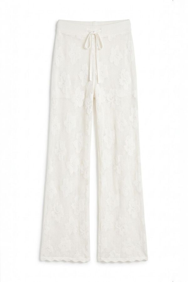 Women'secret Pantal&oacute;n largo de crochet beige marfil