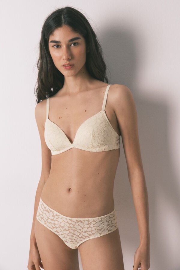 Women'secret Panty brasile&ntilde;o ancho de encaje beige caf&eacute;