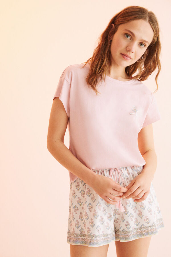 Womensecret Pijama corta 100% algodón espalda anudada rosa rosa