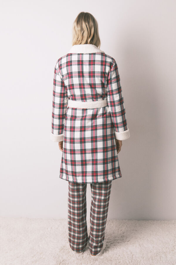 Women'secret Bata de franela y borrego marfil