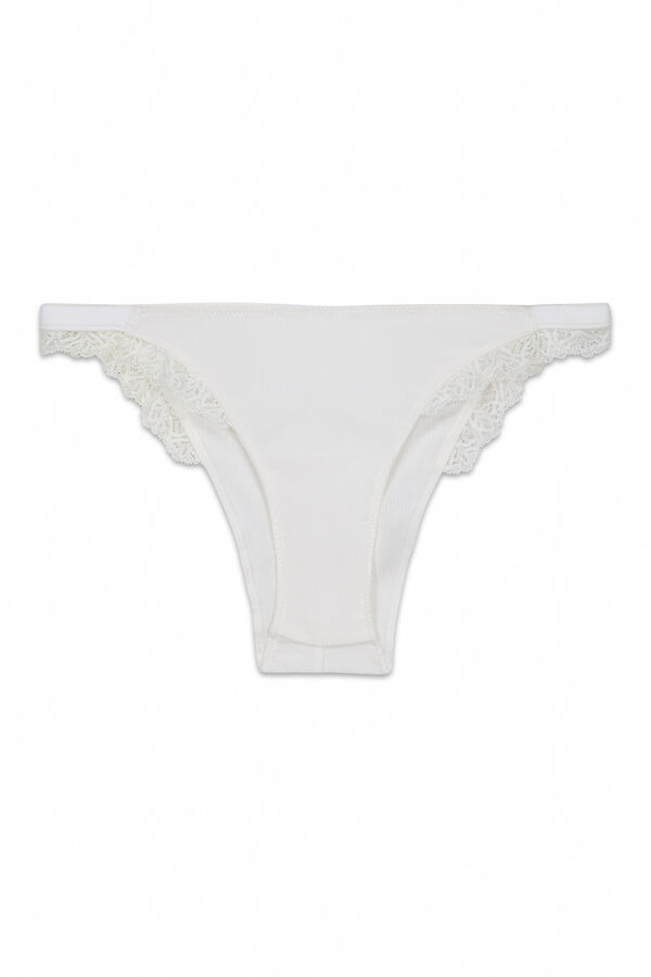 Women'secret Panty brasile&ntilde;o de tiras acanalado de algod&oacute;n blanco marfil