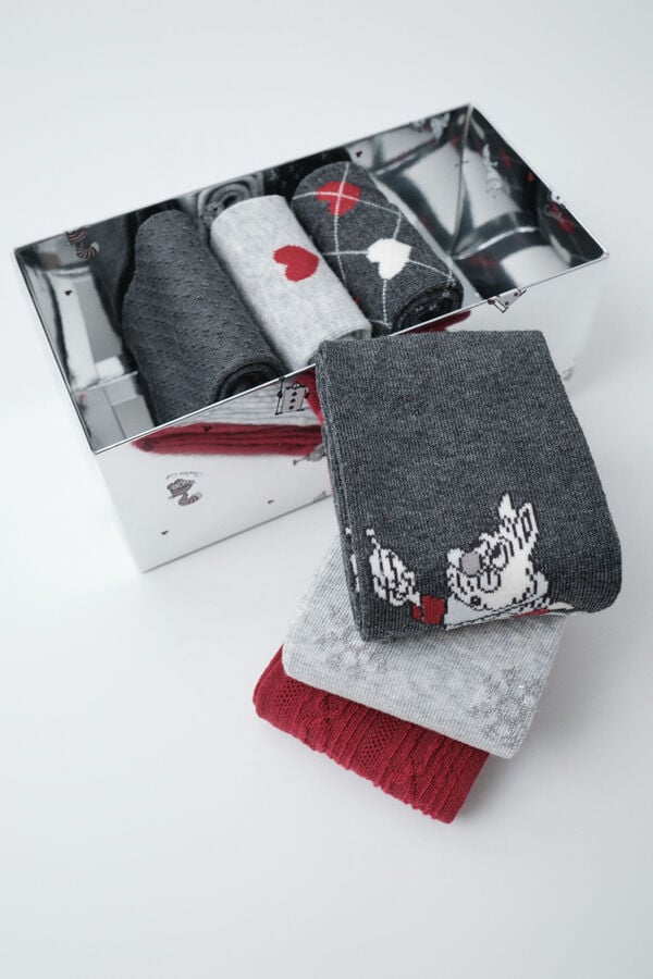 Women'secret Pack 6 calcetines largos rojos y grises estampado