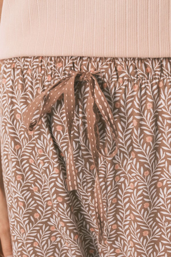 Women'secret Pijama Capri estampada de algod&oacute;n rosa y amarillo naranja