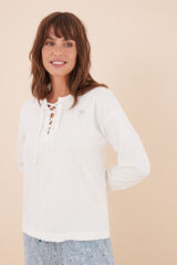 Womensecret Pijama larga 100% algodón marfil y flores marfil