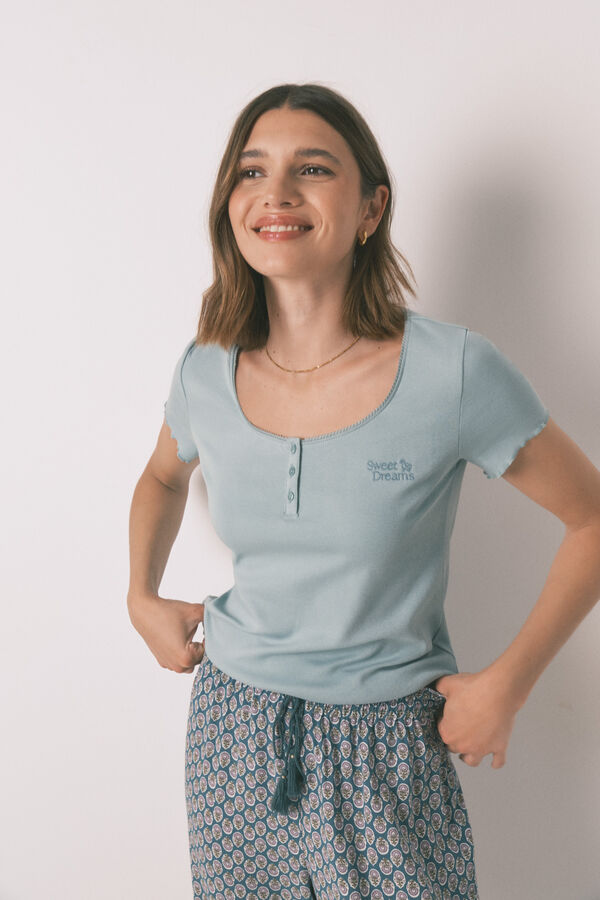 Women'secret Playera de manga corta de algod&oacute;n verde verde