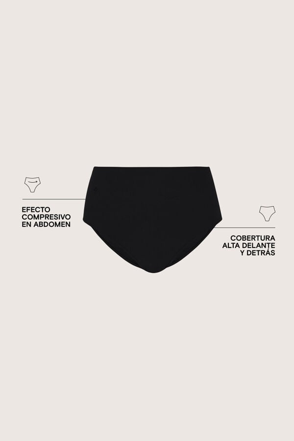 Womensecret Panty de bikini moldeador de cintura alta negra negro