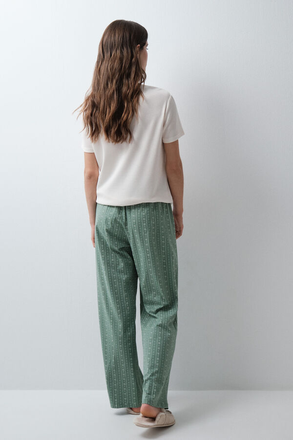 Women'secret Pantal&oacute;n largo de algod&oacute;n con estampado floral verde verde