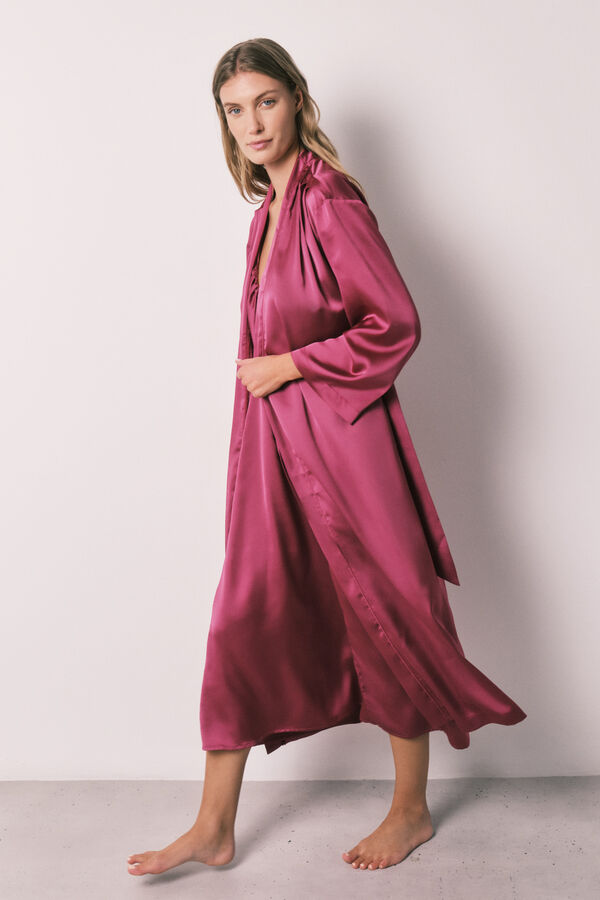 Women'secret Bata larga satinada con fruncidos rosa