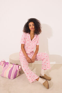 Womensecret Pijama camisera capri 100% algodón flores rosa
