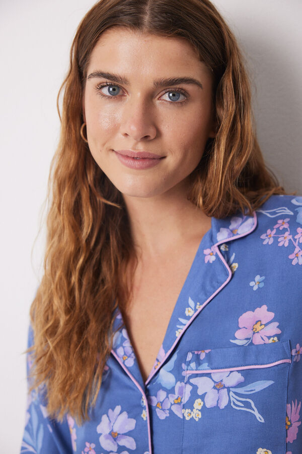 Womensecret Pijama camisera soft touch azul flores azul