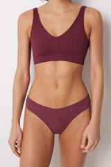 Womensecret Tanga algodón frunce granate púrpura
