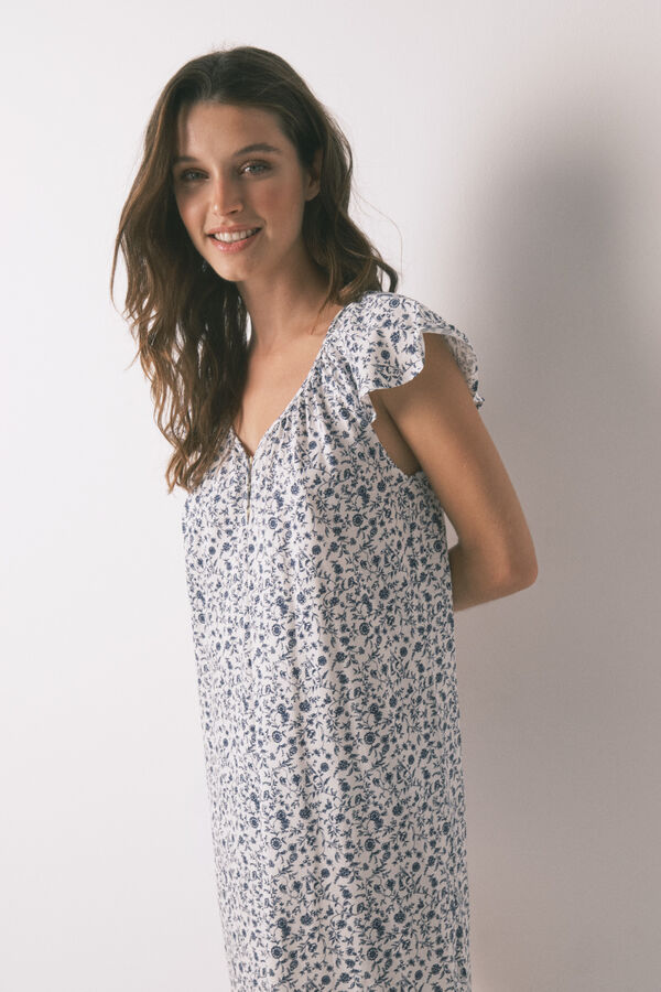 Women'secret Camisón corto con flores color caqui oscuro kaki