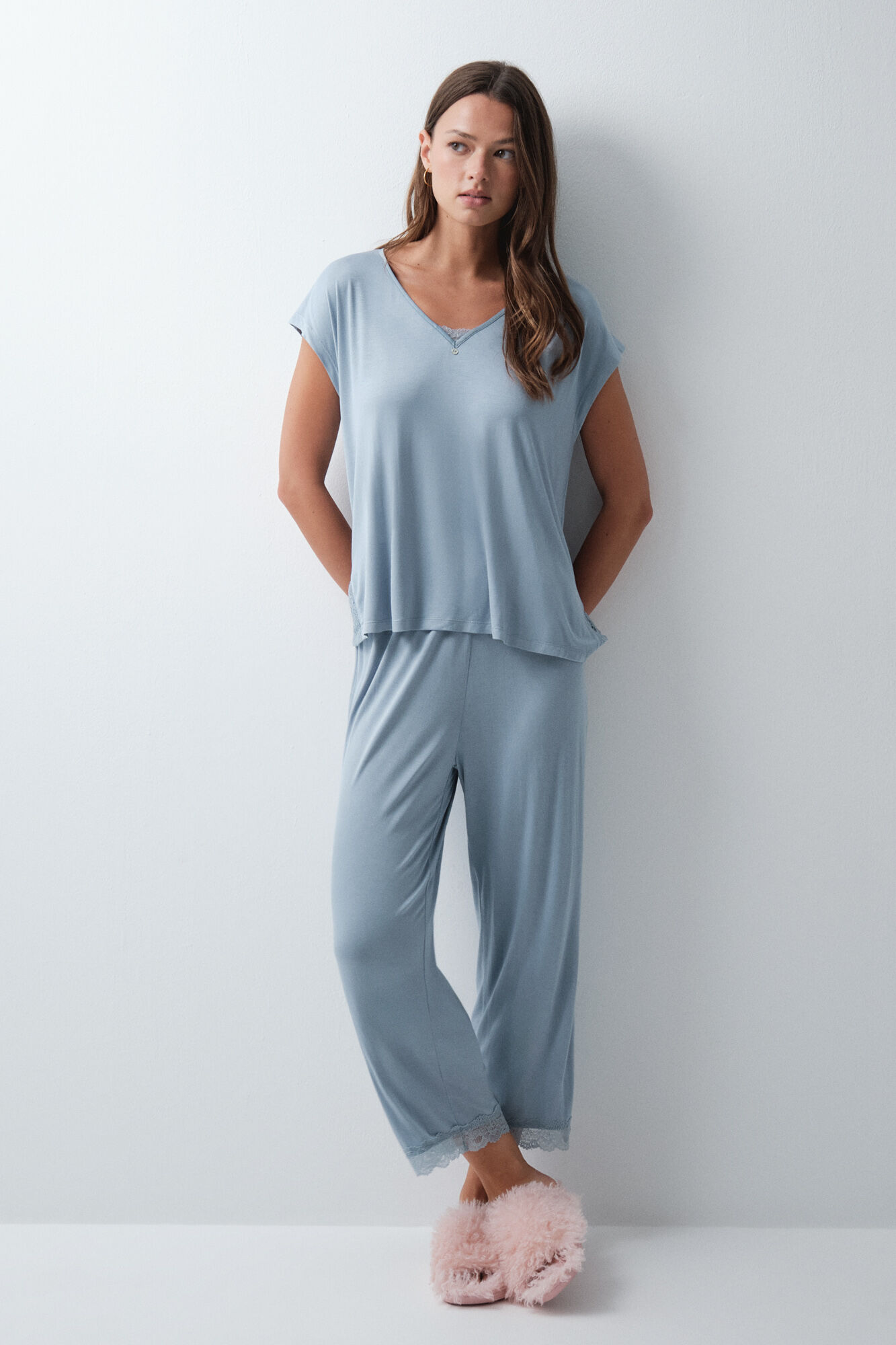 Women'secret Pijama capri azul claro