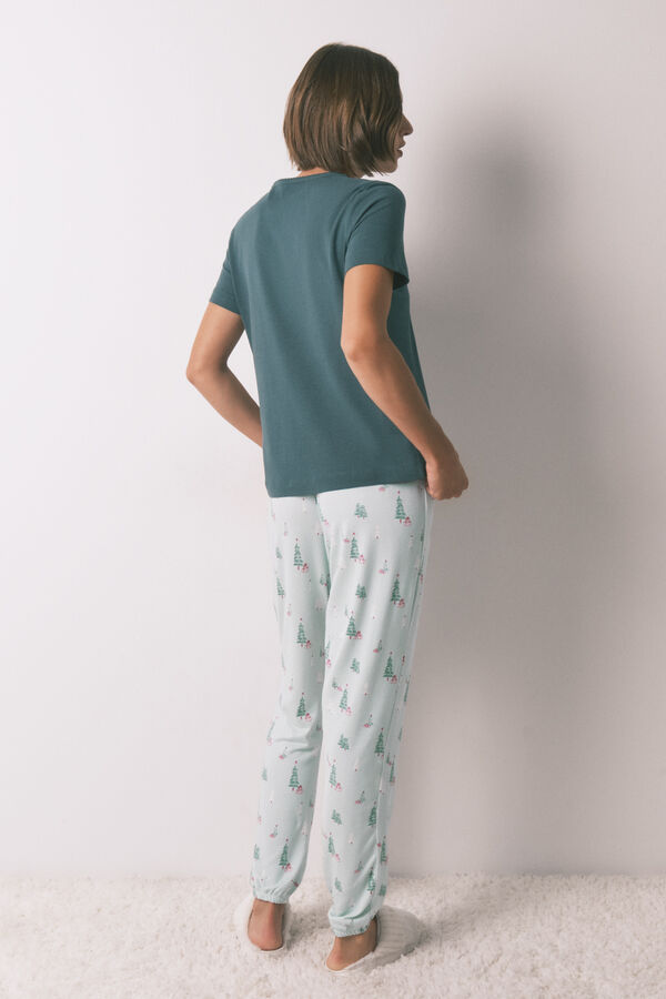 Women'secret Pantalón largo de tejido con estampado navidad verde