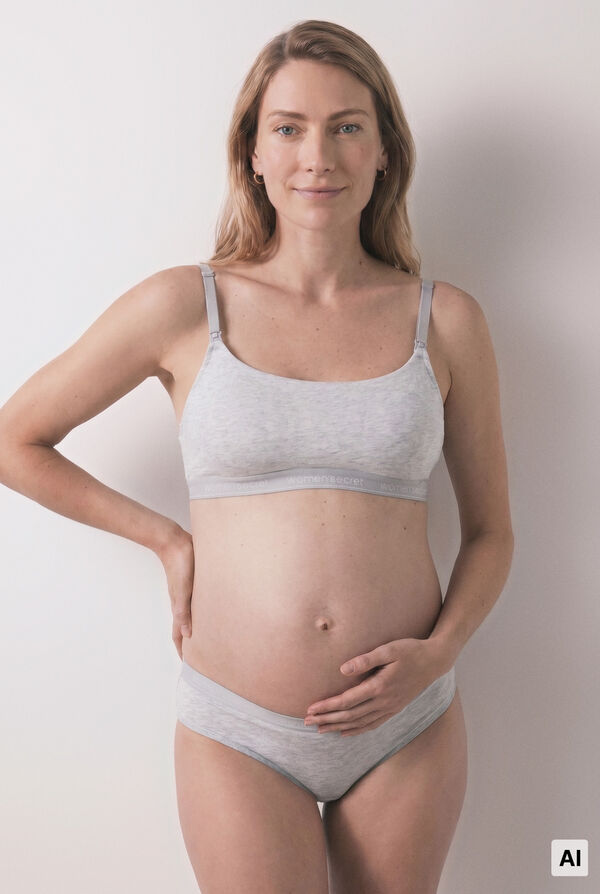 Women'secret Brasier maternity de algod&oacute;n acanalado gris gris
