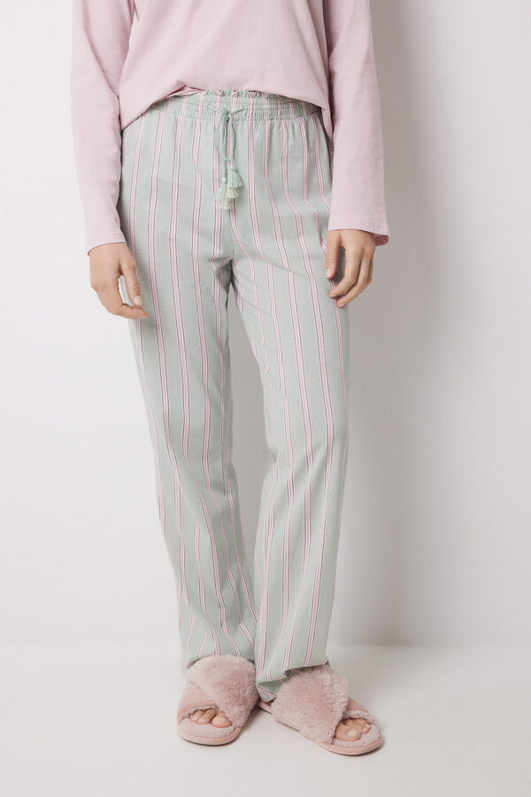 Womensecret Pantalón largo 100% algodón rayas verde