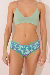 Womensecret Panty brasileña ancha de microfibra con estampado verde verde