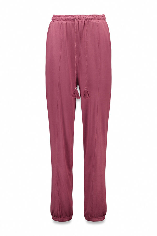 Women'secret Pantalón largo de tejido suave de color granate púrpura