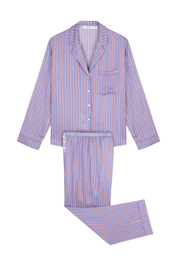 Women'secret Pijama camisera largo de satén con estampado de rayas naranja