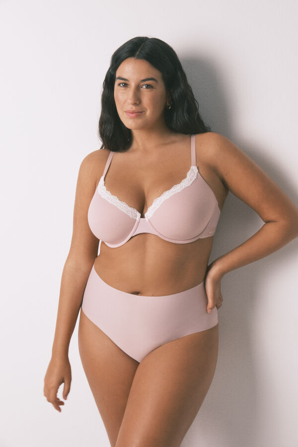 Women'secret Panty alta clásica de microfibra rosa rosa