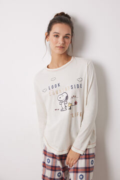 Womensecret Pijama larga 100% algodón cuadros Snoopy café