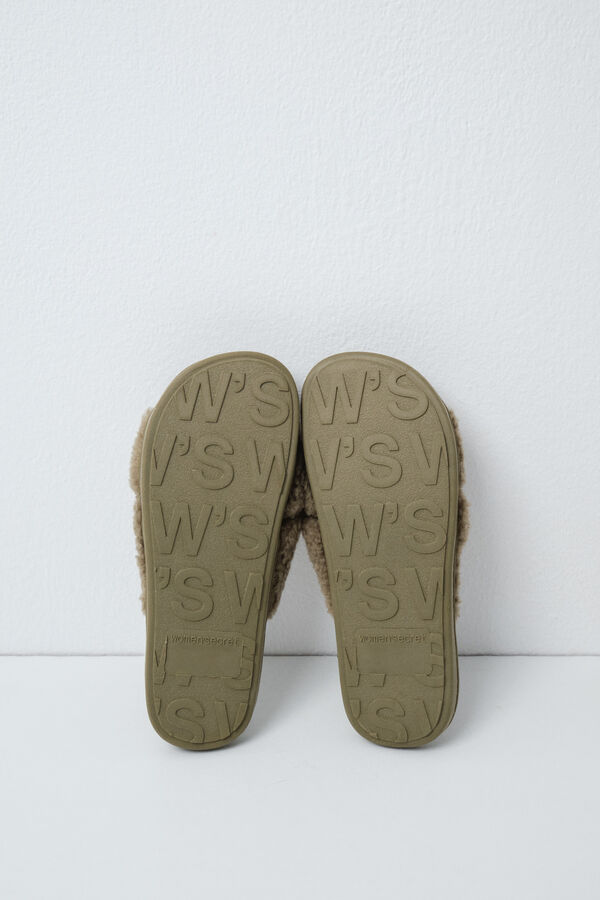 Women'secret Pantunflas de nudo borreguito verde kaki