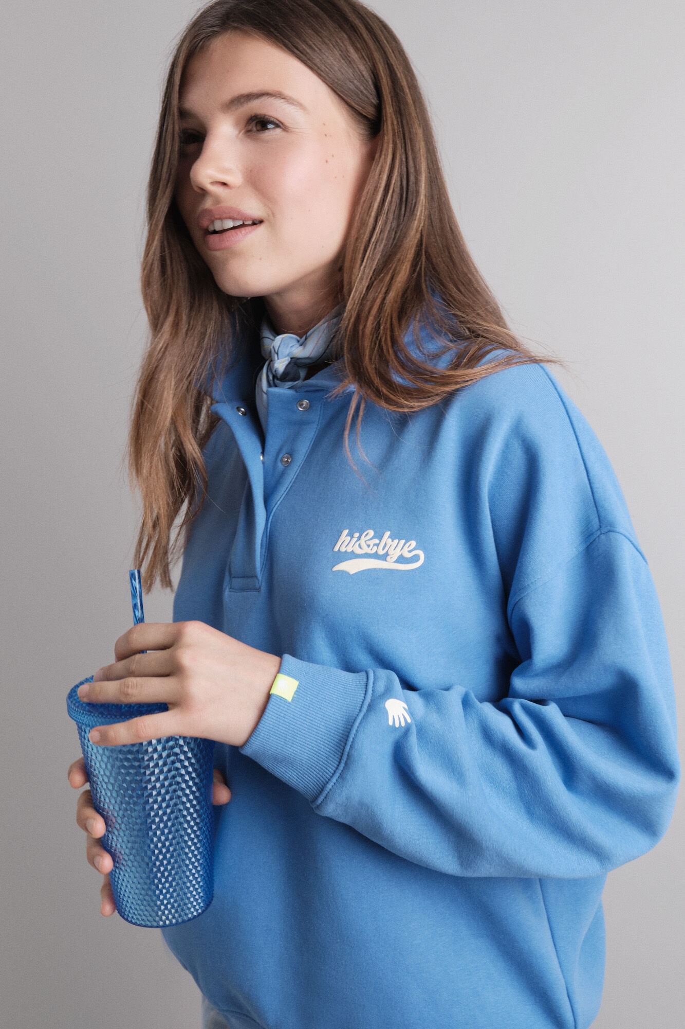 HI&BYE Sudadera polo de felpa azul 