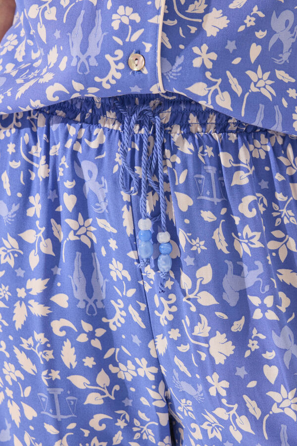 Womensecret Pijama camisera de viscosa con estampado azul estampado