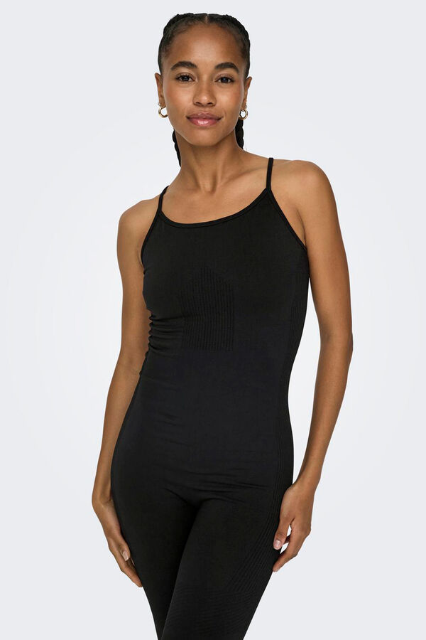 Only Play Jumpsuit negro sin costuras con tirantes acanalados negro