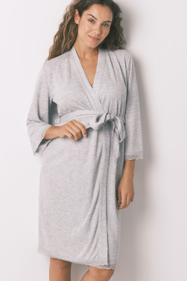 Womensecret Bata de premamá de punto gris oscuro gris
