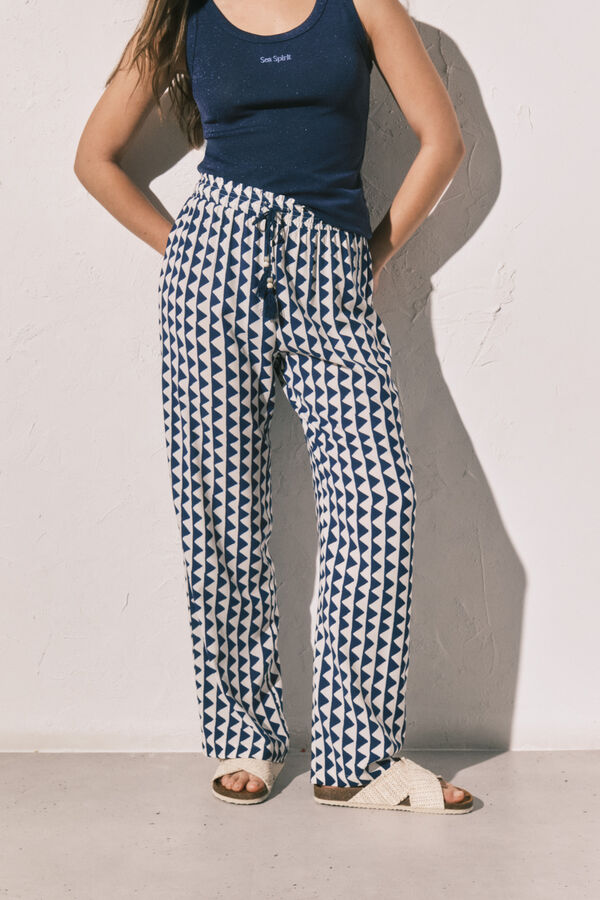 Women'secret Pantal&oacute;n largo estampado geom&eacute;trico azul estampado