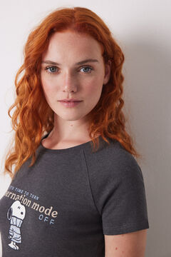 Womensecret Playera de manga corta acanalada de Snoopy gris