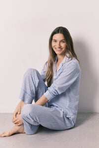 Women'secret Pijama camisera larga estampado vichy de algod&oacute;n azul