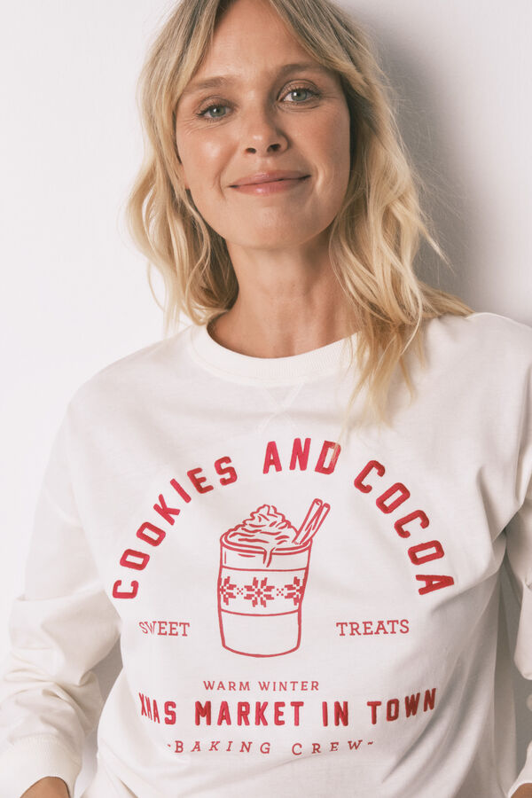 Women'secret Pijama larga 100% algod&oacute;n cuadros marfil