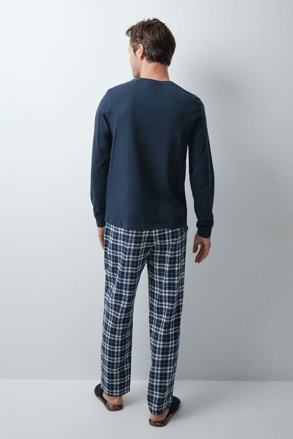 Women'secret Pijama larga de algod&oacute;n azul marino a cuadros azul